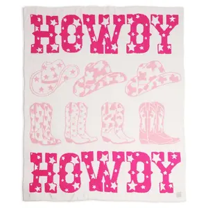 Howdy Western Theme Print Soft Throw Blanket: Pink / ONE SIZE