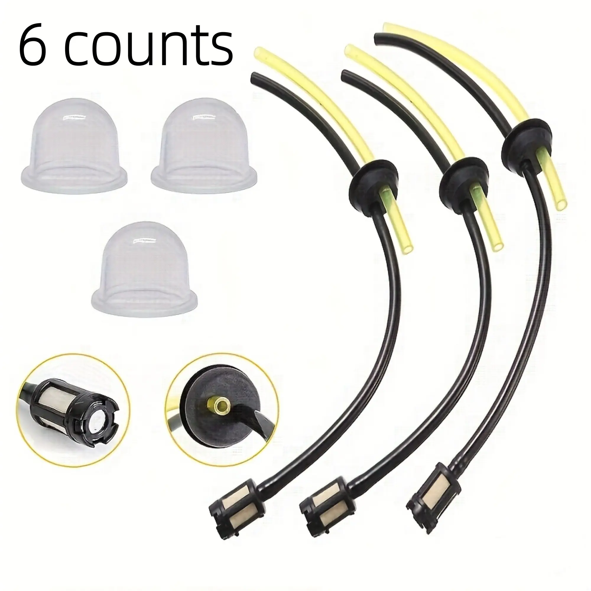 6-Piece Lawn Mower Fuel Tank Hose Kit with Heavy-Duty Flexible Replacement Line Fittings, Includes 2 Carburetor Primers for Gasoline Engines, Easy Installation