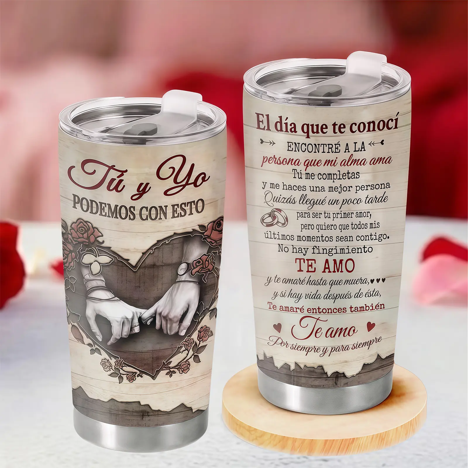 20oz Stainless Steel Insulated Portable Stylish Love Tumbler, Tú & Yo Couple Water Bottle, Aniversario Gift for Husband and Wife, Water Bottles