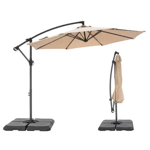 Phivilla 10ft Cantilever Patio Umbrellas, Offset Hanging Outdoor Umbrella w/UV Protection & 8 Ribs & Handy Crank & Cross Base(No Weight) for Garden Stand Modern, Father's Day Gift, Summer's Day