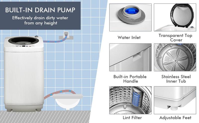 Costway - Full-Automatic Laundry Washing Machine with Drain Pump, Various capacity styles Full-Automatic Washer w/ LED Display, Water Levels