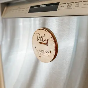 Wooden Dishwasher Magnet Sign – Clean/Dirty Reversible Indicator
