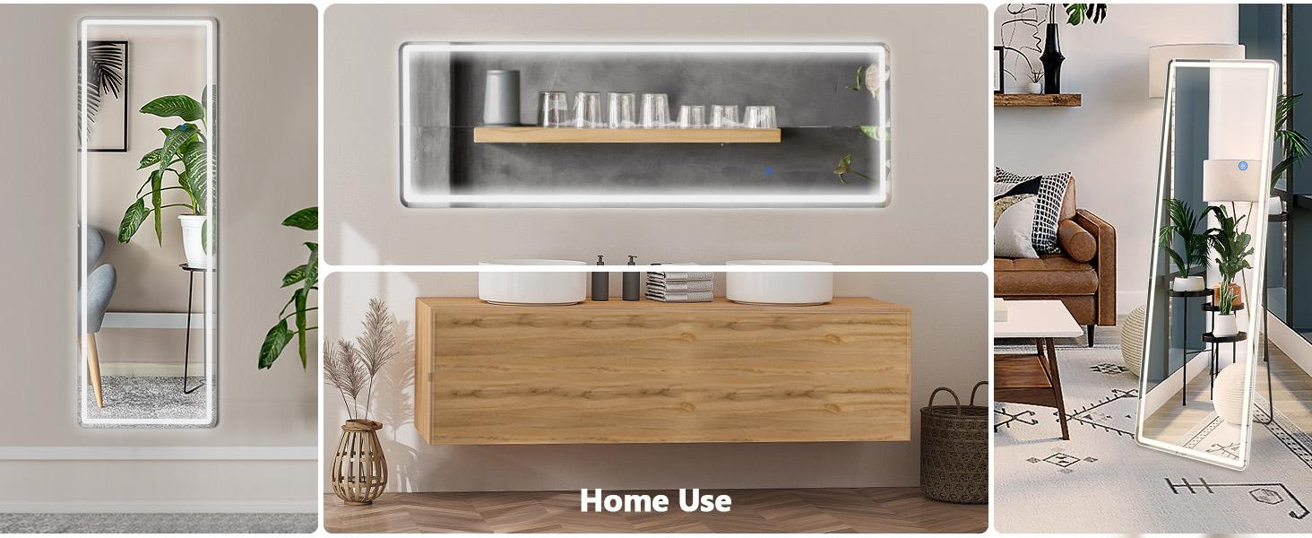 Full Length Mirror with LED Lights, 60"x16"Floor Mirror with Dimming & 3 Color Lighting, with Stand for Bedroom, Dressing Room, Arched Decor mirror