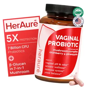 HerAuré Women’s Probiotics - pH Balance, Odor Control, Flora Health, Moistening, Tightening - With 7 Billion CFU Probiotic, Prebiotic, 7-in-1 Mushroom Blend, Cranberry, Pineapple - 60 Capsules (Pack of 1), Self-Care Gift,Black Friday