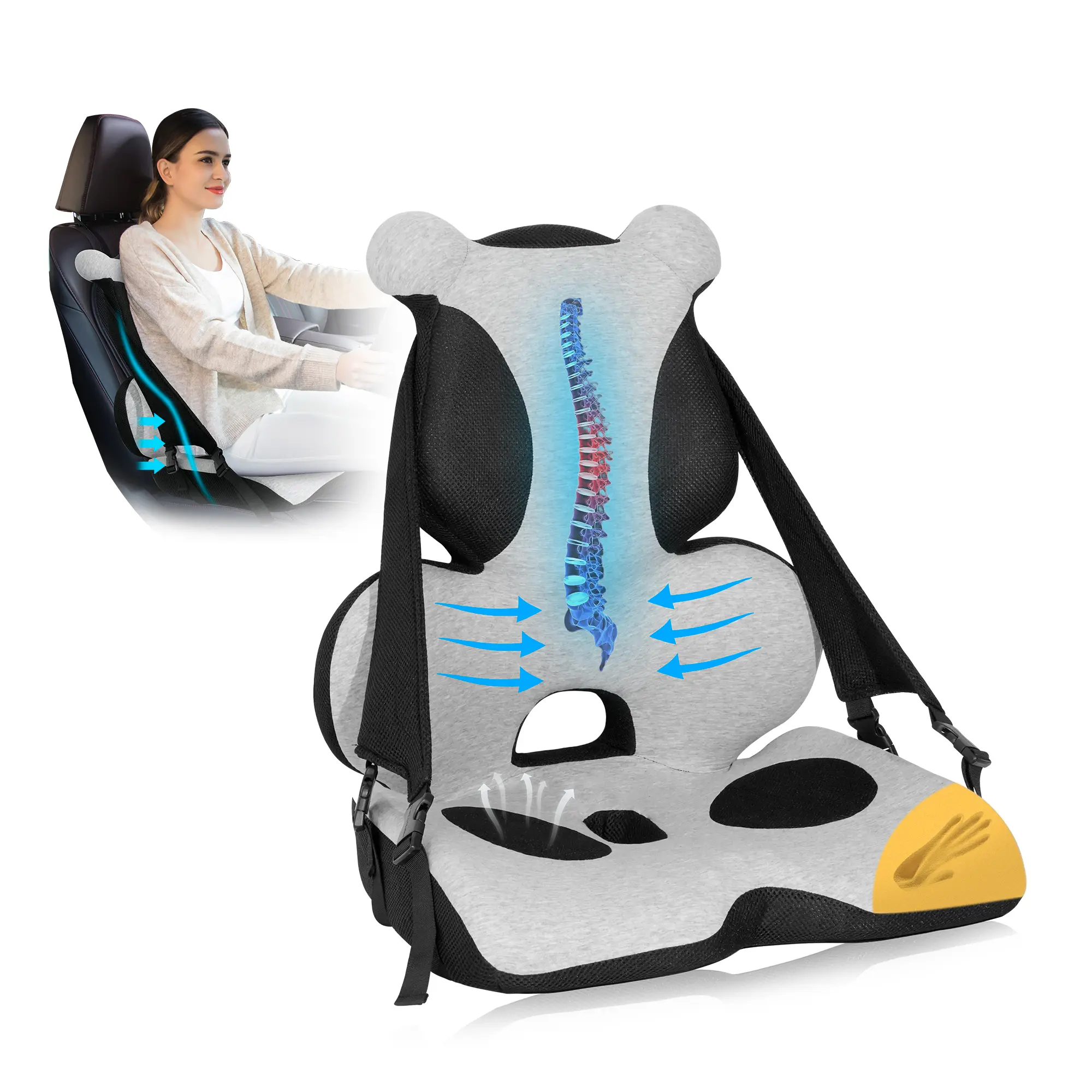 Memory Foam Lumbar Support Pillow, Car Seat Cushion, Office Chair Cushion, One Piece Chair Pad, Improve Posture, Sciatica, Hip & Back Coccyx Tailbone Pain Ergonomic Adjustable,dorm essentials
