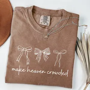Comfort Colors Make Heaven Crowded TShirt, Coquette Christian Bow Tee, Faith Based Aesthetic Religious Gift, Gift For Her