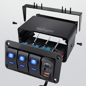 Nilight 3 Gang Rocker Switch Panel Blue Backlit with PD Type C and USB Charger Voltmeter Waterproof 12V 24V DC Rocker Switch with Night Glow Stickers for Car Trucks Boats RVs,2 Years Warranty,Blue/Box Nilight 3 Gang Rocker Switch Panel Blue Backlit with PD Type C and USB Charger Voltmeter Waterproof 12V 24V DC Rocker Switch with Night Glow Stickers for Car Trucks Boats RVs,2 Years Warranty,Blue/Box