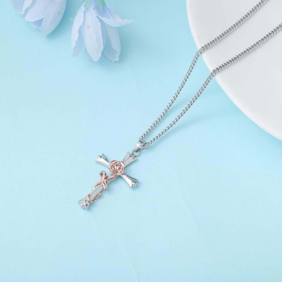 Cross Rose Flower Necklace for Women Elegant Temperament Pendant Necklaces Jewelry for Teen Valentine's Day Birthday Anniversary Gifts for Ladie Wife Cross Rose Flower Necklace for Women Elegant Temperament Pendant Necklaces Jewelry for Teen Valentine's Day Birthday Anniversary Gifts for Ladie Wife