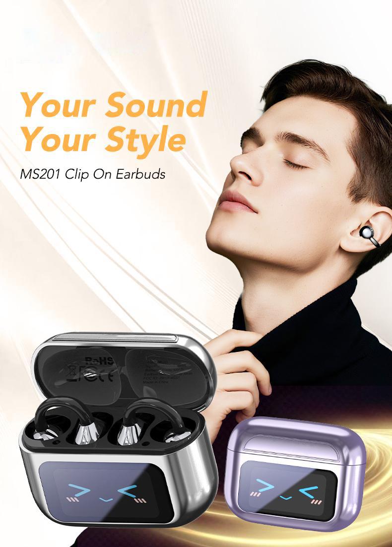 [Spring Deals] Tukio 2026 M100 Fashion Clip-On Earphones, featuring interchangeable earring accessories, an audio-visual touchscreen, and wireless audio transmission technology. Equipped with Bluetooth 6.0 for faster and more stable connections.