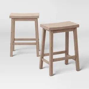 2pk 24" Solid Wood Saddle Counter Height Barstools Natural - Room Essentials