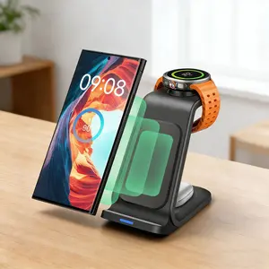 Wireless Charger for Samsung, 3 in 1 Fast Wireless Charging Station for Samsung Galaxy S26/S25 Ultra/S24/S23/S22/Note 20/Z Flip 7/6/Fold 7/6, Samsung Galaxy Watch Ultra/8/7/6/5, Galaxy Buds Charger Stand