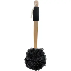 Bath and Shower Loofah Sponge Back and Body Scrubber. Exfoliating Loofah Body Scrubber with Wooden Handle and Rubber Grip for Men and Women