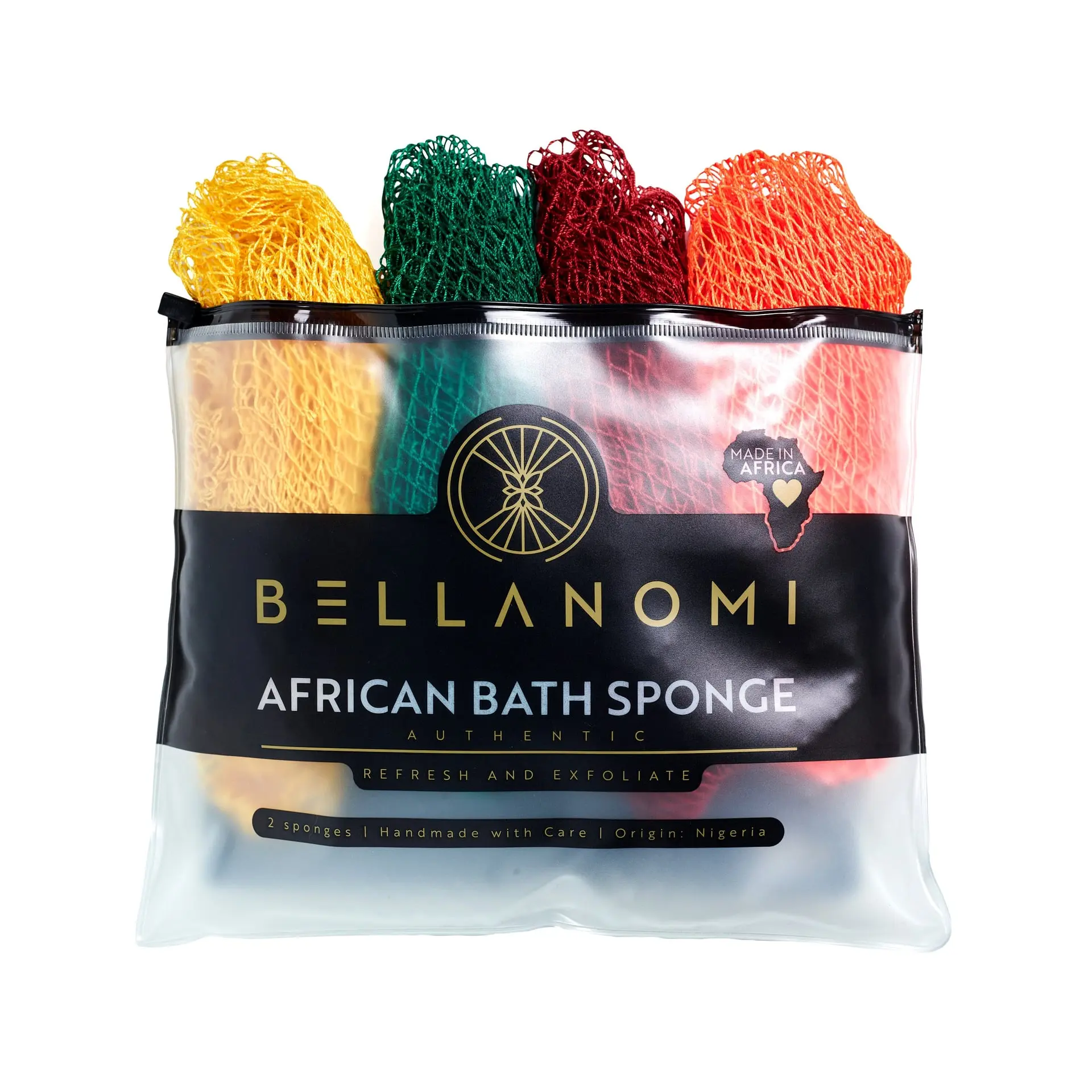 Bellanomi 4 Pack African Exfoliating Net Sponge Bundle, Best Value, Classic Texture Body Scrubber
