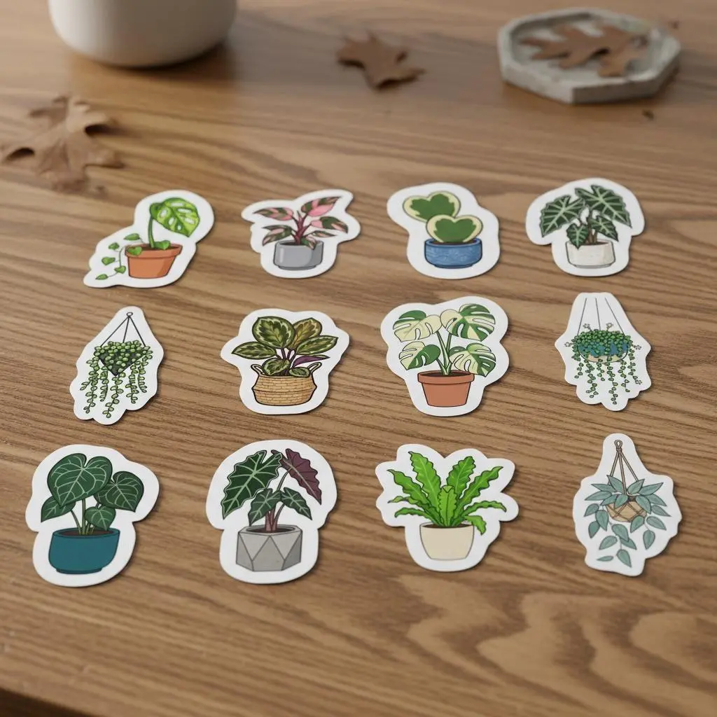 12 Pack Houseplant Stickers - Monstera, Alocasia & Trailing Vines - Waterproof Vinyl Decals for Plant Lovers, Water Bottles and Laptops