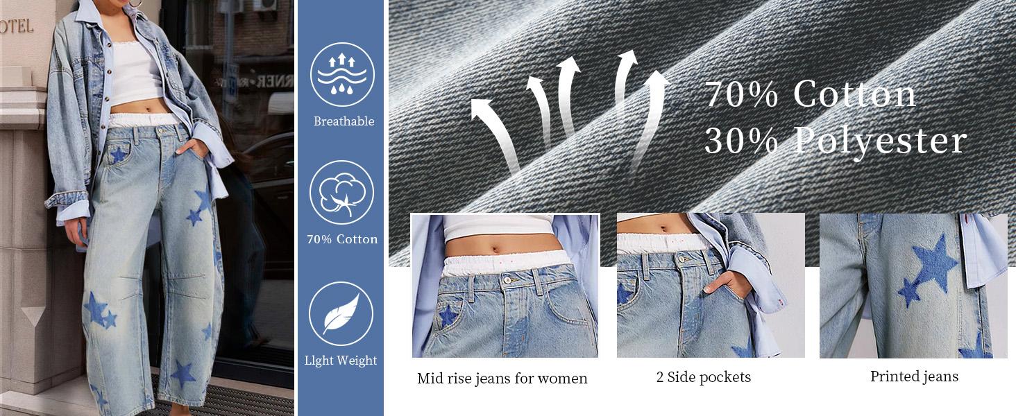 Chouyatou women's casual printed horseshoe jeans Y2k loose mid-rise versatile jeans SpringStatements