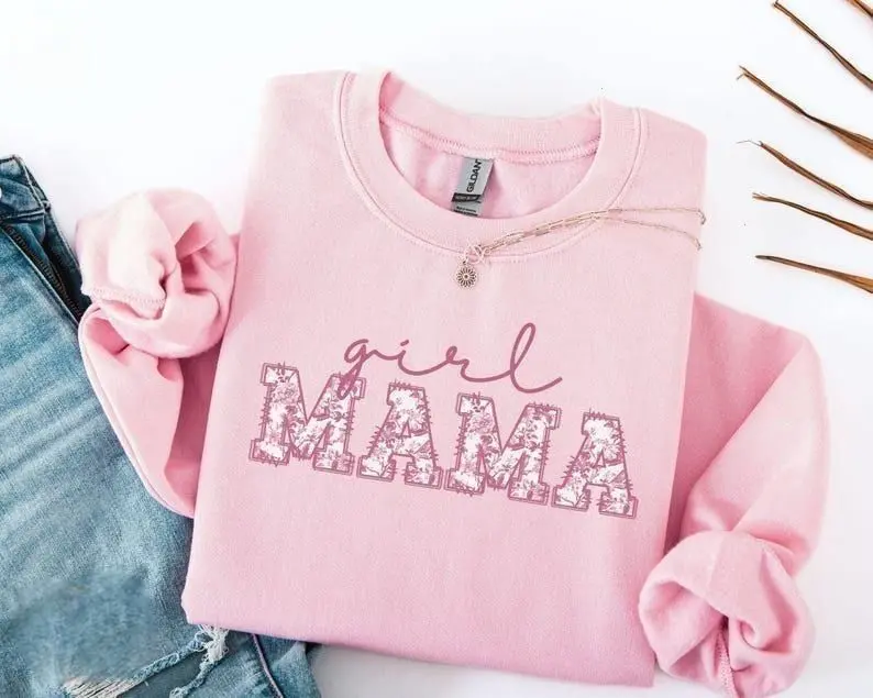 Floral Girl Mom Sweatshirt & T-shirt, Toile Mama of Girls Pullover, New Mom Outfit for Mother's Day Gift, Baby Announcement Momma Clothing, Apparel Made In The USA		