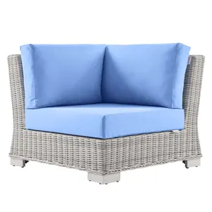Modway Conway Outdoor Patio Wicker Rattan Corner Chair in Light Gray Light Blue