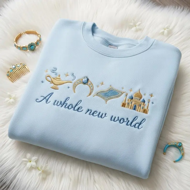 Embroidered movie Sweatshirt, Princess Shirt, A Whole New World, sweatshirt Crewneck, Magice Tee, Girl Gift