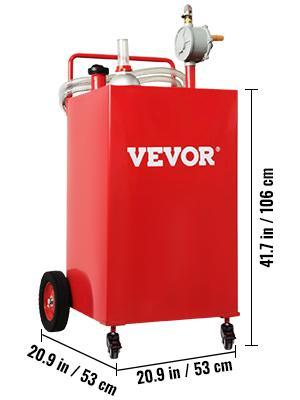 VEVOR Fuel Caddy, 35 Gallon, Gas Storage Tank on 4 Wheels, with Manuel Transfer Pump, Gasoline Diesel Fuel Container for Cars, Lawn Mowers, ATVs, Boats, More, Red Bottles Hand