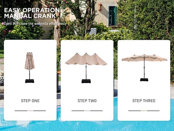[LED Light] Phivilla Home 15ft Large Outdoor Patio Umbrella with Base – LED Light Option, Double-Sided, Crank Handle, Waterproof
