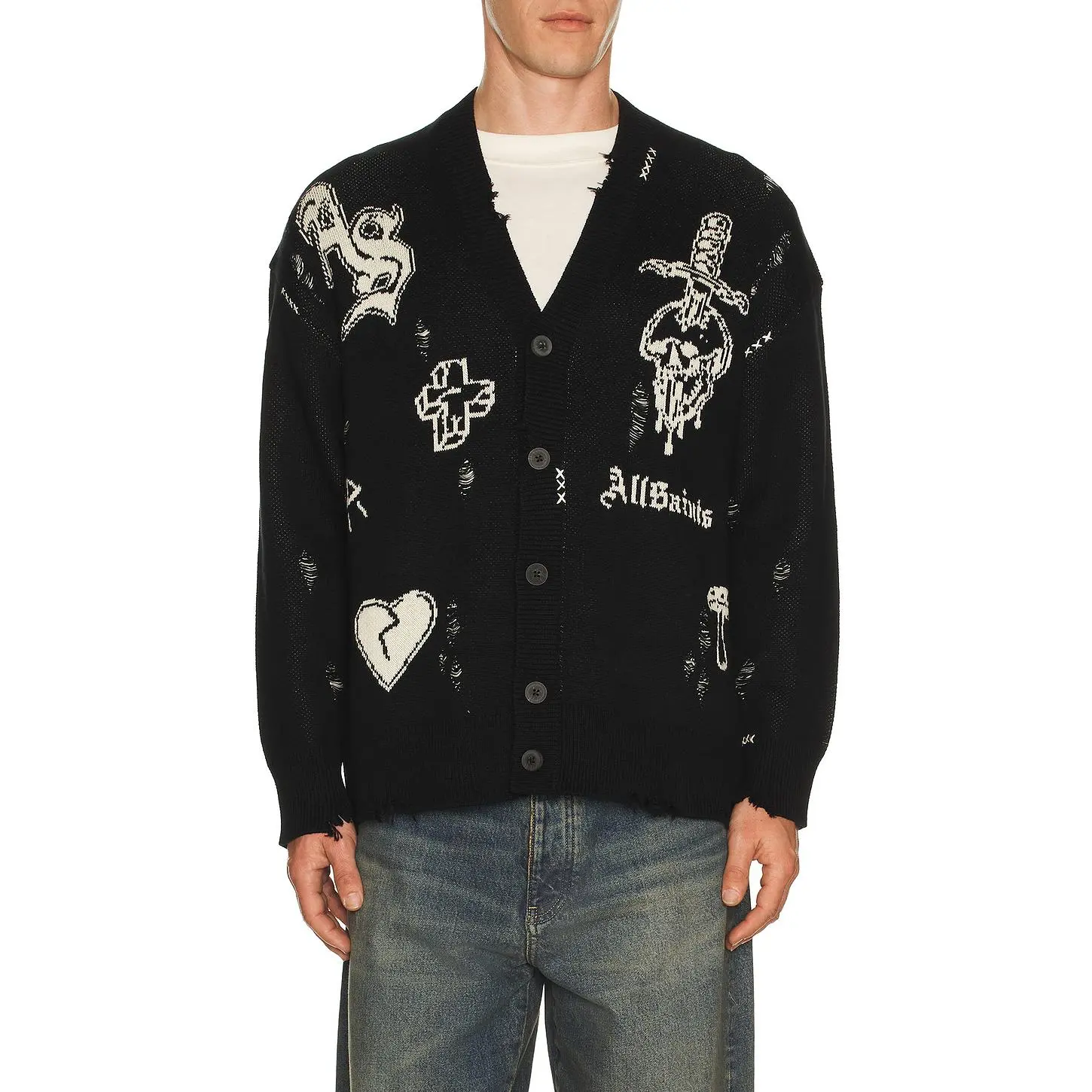 ALLSAINTS Caledon Cardigan in Black & Chalk White