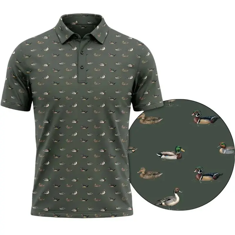 Men’s Duck Hunting Polo Shirt, Lightweight Sublimation Piqué Golf Outdoor Apparel