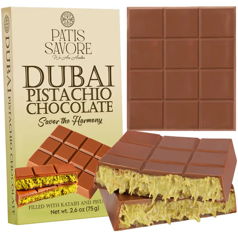 Dubai Chocolate Bar Pistachio – 2.6 oz Premium Dessert with Pistachio Cream & Kataifi Filling | Gourmet Dubai Chocolate Filling | Elegant Gift Chocolate