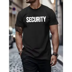Men's Slim Fit Casual T-Shirt with Bold "Security" Graphic Print - Breathable Summer Tee, Machine Washable, White with Black Lettering, Summer Casual Wear | Casual Style Tee | Comfortable Fit