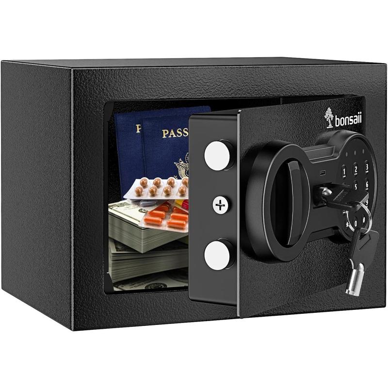 Bonsaii Safe for Home,0.18-1.20 Cubic Feet Security Safe with Fireproof Bag,Digital Keypad and Key,Large Safe for Documents&Cash&Jewelry
