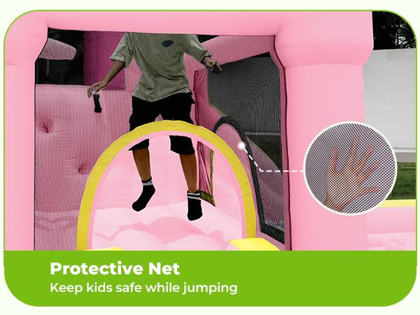 Outfunny Inflatable Bounce House Large Bouncy Castle for Kids with Slide Outdoor & Indoor 450W Blower 6 in 1 Interactive Play Zones Safety First Year Round Fun Gift