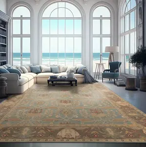 Handmade Multi Size Aqua, Brown Wool Oriental Area Persian Rug