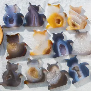 Natural Crystal Geode Agate Cat