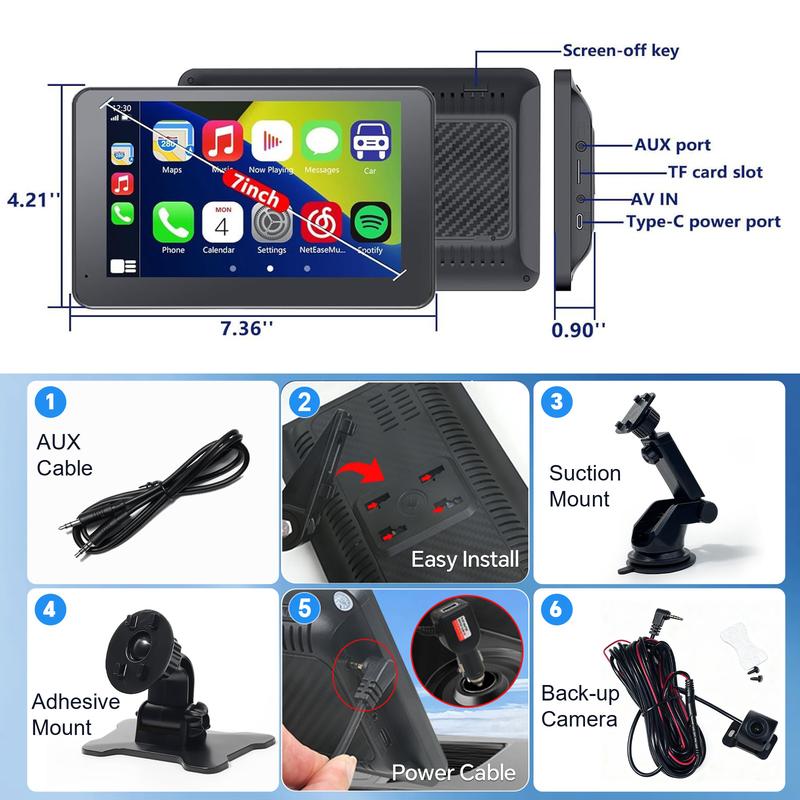【Hieha】New Year Gift: 2026 Newest Portable Carplay Screen for Car, 7 Inch IPS Touchscreen Car Stereo Support Wireless Carplay & Android Auto, Mirror Link, GPS Navigation, Bluetooth 5.2, Backup Camera, AUX,FM Transmitter