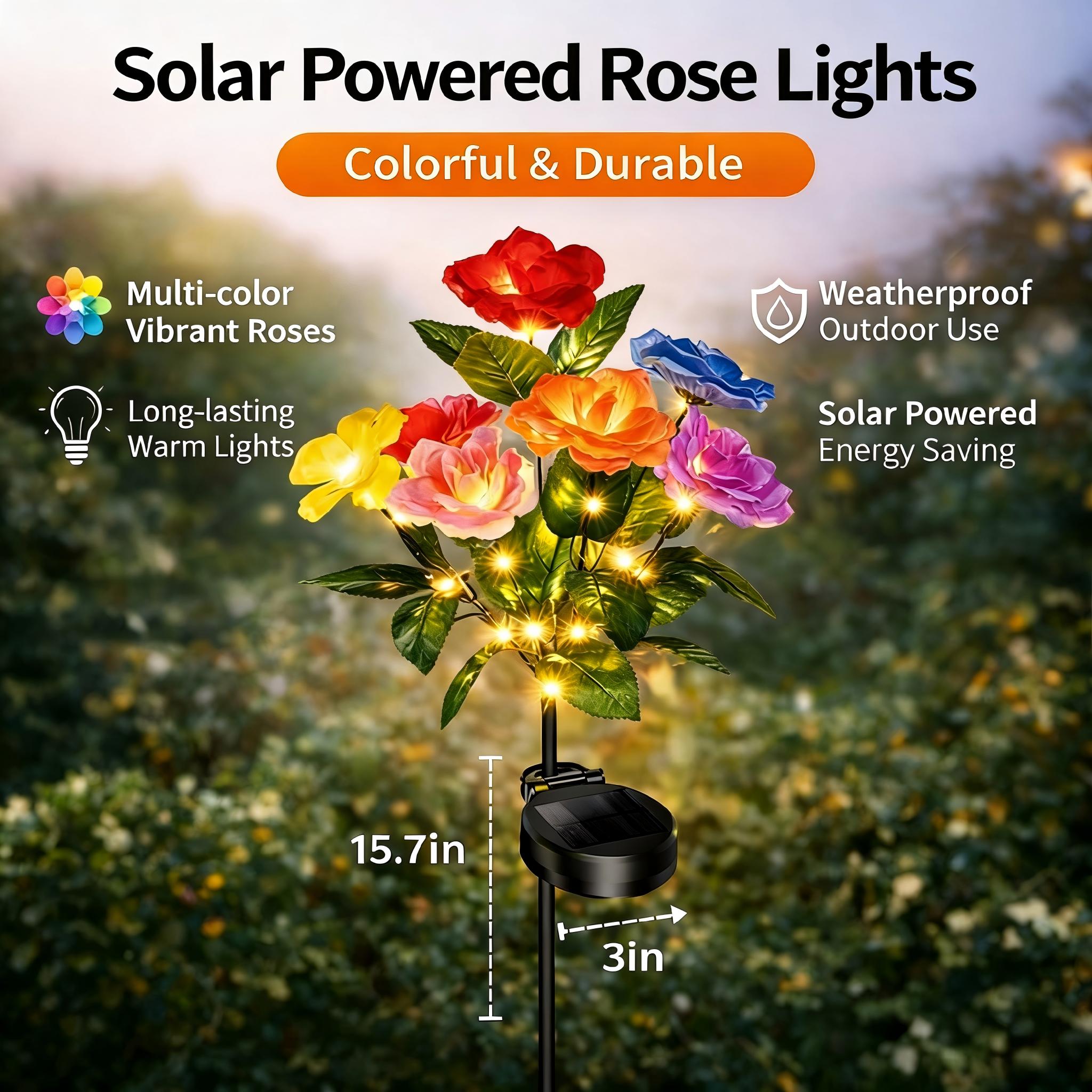 EVEDIOR 4pc Solar Simulated Garden Lights, seven-headed solar roses, a gift for mom, upgraded solar panels for Independence Day outdoor decorative lights, IP65 dustproof and waterproof, the preferred worry-free garden decorative lights.