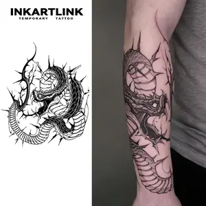 INKARTLINK Tattoo Tech, 2 Sheets Large Semi Permanent Tattoo, Adult Art Design Temporary Tattoos, Lasts 1-2 Weeks, Waterproof, Realistic Look, No Adhesive, No Reflection (Venomous Snake Design)