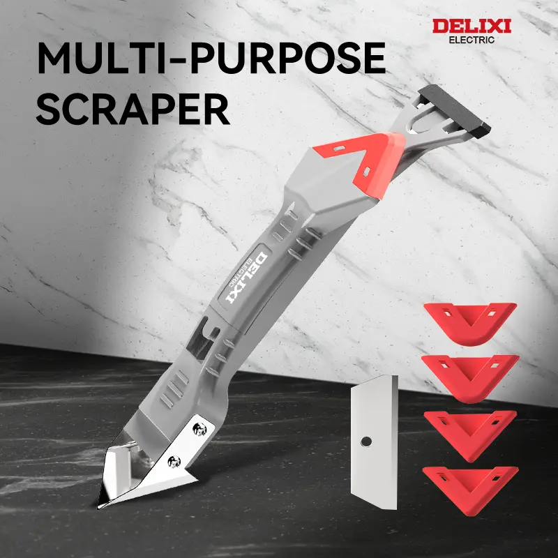 DELIXI Caulking Tool Kit, 5 in 1 Silicone Caulk Remover and Scraper Set with Replaceable Metal Blades, Pads & Unclogging Needle, Grout Removal Tool, Grout Scraper for Bathroom Kitchen Window Sink & Tile Grout