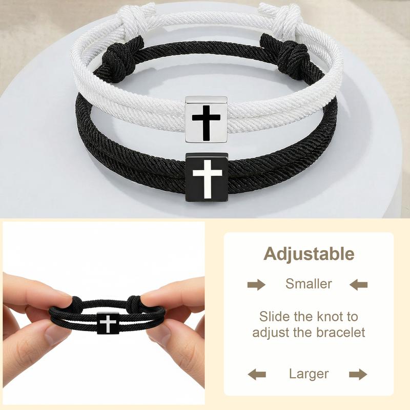 SGGUI 2PCS Adjustable Rope Braided Cross Bracelet,Braided Christian Bracelet for Men Women Teen Girls Fashion Jesus Bracelets Christian Baptism Gift, Valentine Gift