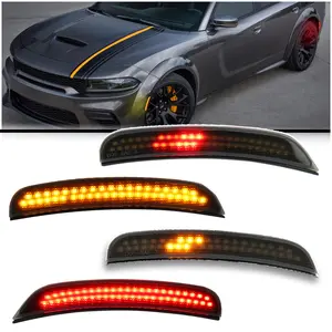 Sequential Amber Front & Red Rear Side marker Lamp Kit for Dodge Charger SXT, Scatpack, SRT Hellcat (2015-2023) 4PCS Including Front Rear Side Bumper Indicator Lights Accessories