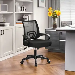 Costoffs Ergonomic Mesh Office Chair Mid-Back Height Adjustable Computer Chair w/ Lumbar Support and 360° Rolling Casters 300lb Weight Capacity Black