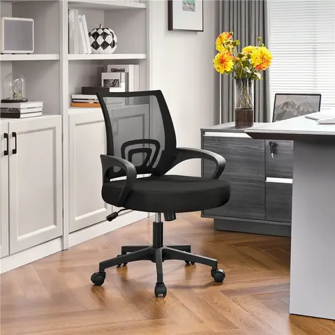 Costoffs Sturdy Modern Ergonomic Swivel Office Chair - BIFMA X5.1 Steel, Adjustable Seat Height, 360° Smooth Roll, Fixed Arms, Lumbar Support, Rolling Casters, 300lb Capacity, Requires Assembly, Black Mesh Fabric, for Home Office