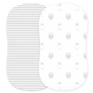 Cotton Jersey Bassinet Fitted Sheets, 2 Pack – Stripes & Lamb