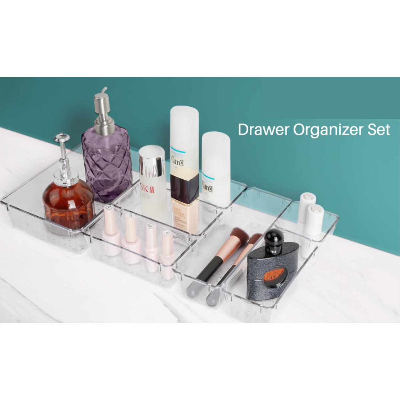25 PCS Clear Plastic Drawer Organizer Set, 4 Sizes Desk Drawer Divider Organizers and Storage Bins for Makeup, Jewelry Boxes
