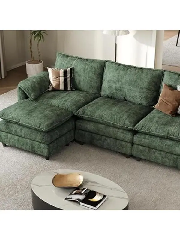 YITAHOME  108" Modular Sectional Sofa, Modern L Shaped Couch with Movable Ottoman, Pillow-Armrest, Velvet 4 Deep Seat Cloud Couch for Living Room, Green