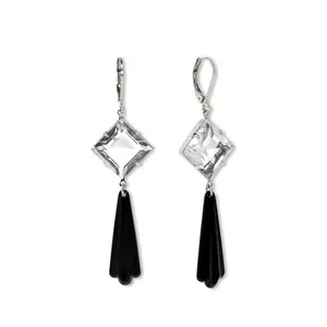 Black Bead Crystal Austrian Dangle Earrings