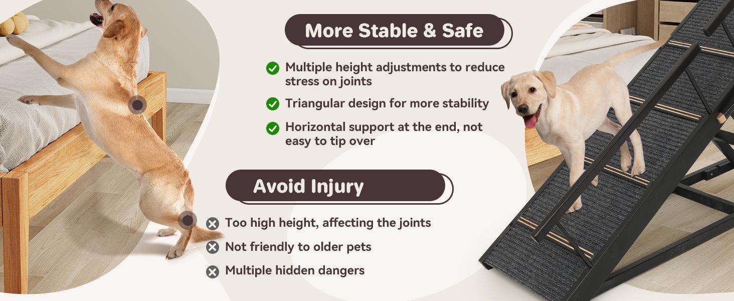 Dog Ramp for Bed, Folding Portable Wooden Dog & Cat Ramps for Couch or Bed, Including Non Slip Mat & Safety Side Rails, 64.2 Inch Long and Height Adjustable from 13.4 Inch to 38 Inch Up to 110 Lbs PA923