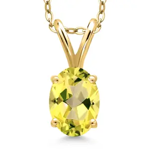 0.80 Ct Oval Canary Mystic Topaz 18K Yellow Gold Plated Silver Pendant with Chain