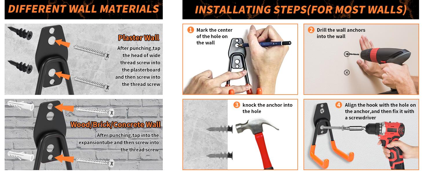 16 Pack Garage Hooks Heavy Duty Organization for Tools Wall Mount Utility Hook Garage Hanger Storage Hooks with 2 Extension Cord Straps Shed Organiser