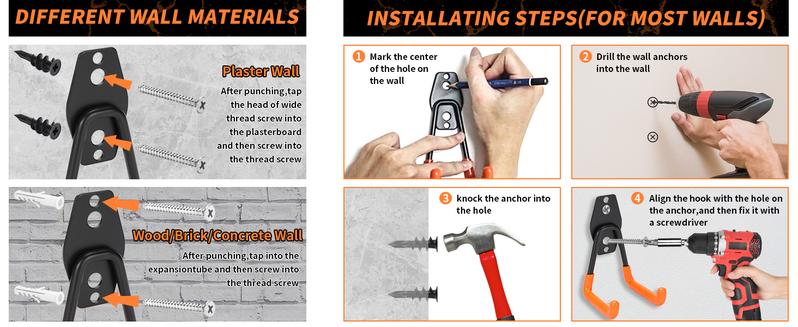 16 Pack Garage Hooks Heavy Duty Organization for Tools Wall Mount Utility Hook Garage Hanger Storage Hooks with 2 Extension Cord Straps Shed Organiser