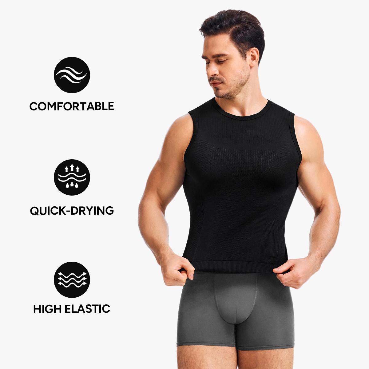 Nebility Men's Shapewear Vest - High Elasticity Micro Compression Shirt, Waist Tightening & Slimming, Moisture Wicking Quick-Dry 3D Breathable Fabric, Crew Neck