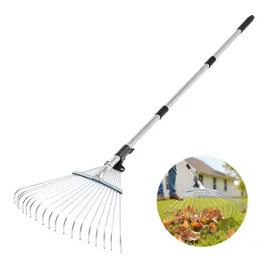 VEVOR Leaf Rake,  18 Metal Tines, Adjustable Garden Rake for Lawns with 7.7-17.1 Inch Head & 32.3-55.6 Inch Long Handle, Heavy Duty Stainless Steel Small Leaves Tool for Gardening Camping Yard Grass